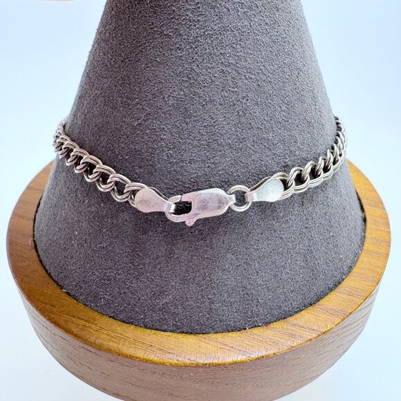 Italy Sterling Silver 925 Double Link Chain Bracelet Lobster Clasp 8" Length - Picture 4 of 8